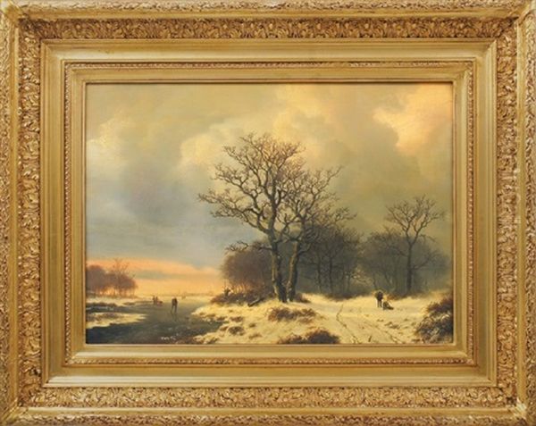 Winter Scene With Figures On Frozen Lake - view 1