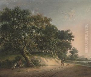 Travellers On A Track At Dusk