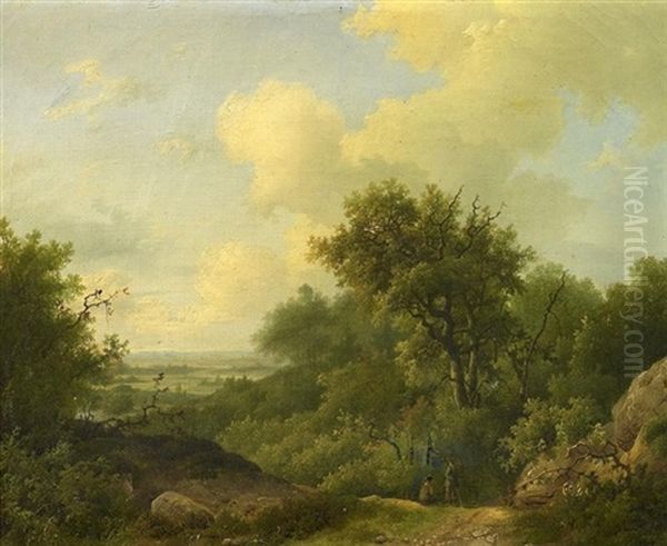 Sommerliche Wald- Und Wiesenlandschaft, Vorn Zwei Rastende Jager - view 1