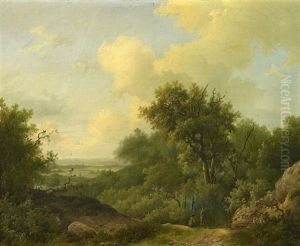 Sommerliche Wald- Und Wiesenlandschaft, Vorn Zwei Rastende Jager by Marianus Adrianus Koekkoek