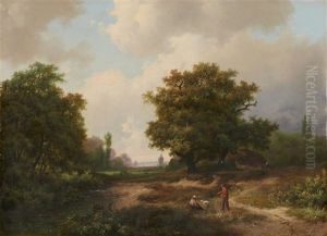 Figures In A Wooded Landscape by Marinus Adrianus Koekkoek