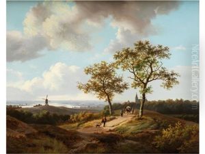 Landschaft Mit Pferdekarren Und Fuhrmann