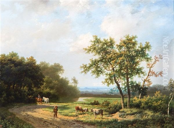 Boomrijk Landschap Met Koeherder Op Landweg - view 1