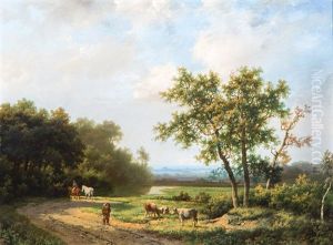 Boomrijk Landschap Met Koeherder Op Landweg