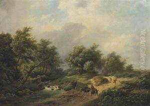A Family On A Track With A Donkey by Marinus Adrianus Koekkoek