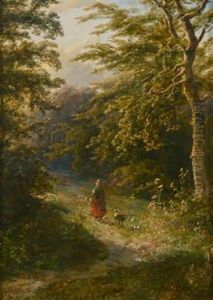 Spaziergangerin Mit Hund by Marinus Adrianus Koekkoek