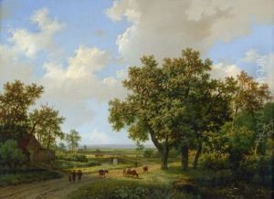 Hollandische Sommerlandschaft Mit Bauern Und Pferdefuhrwerk Hollandische Sommerlandschaft Mit Bauern Und Pferdefuhrwerk
