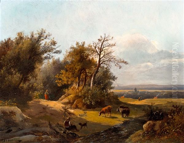 Herder Met Vee In Zonnig Heuvellandschap - view 1