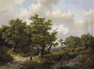 A Wooded Landscape With Figures Resting Near A Stream by Marinus Adrianus Koekkoek