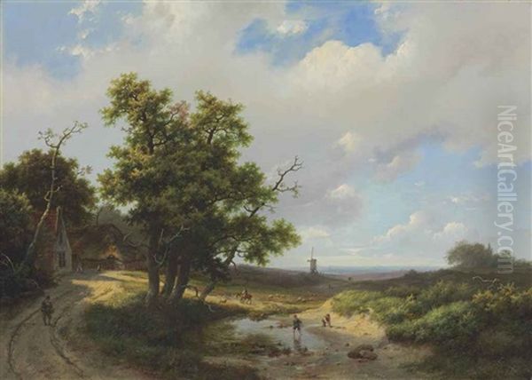 Travelers In An Extensive Summer Landscape - view 1
