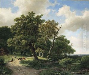 A Quiet Day In The Forrest With Cattle by Marinus Adrianus Koekkoek