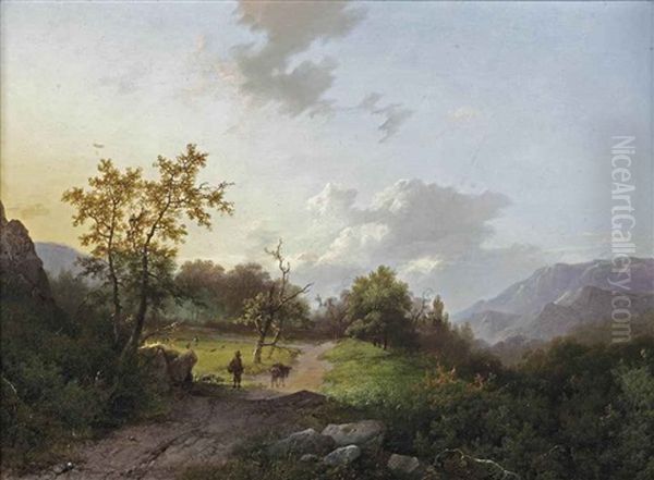 A Traveler And His Donkey In A Mountainous Landscape - view 1