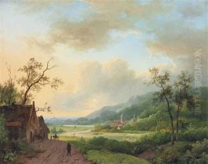 A River Landscape, A Village In The Background A River Landscape, A Village In The Background