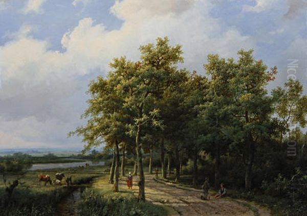 Figures Resting On A Wooded Path - view 1