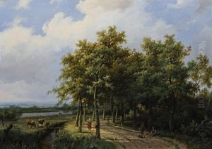 Figures Resting On A Wooded Path by Marinus Adrianus Koekkoek
