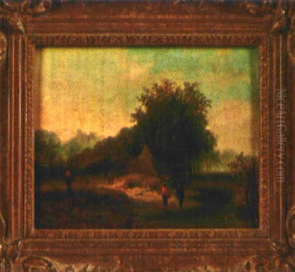 Romantische Landschaft Mit Einsamen Gehoft Und Figurenstaffage - view 1