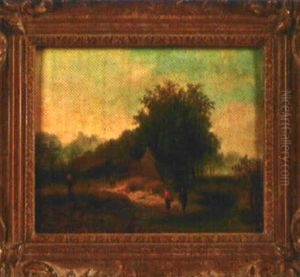 Romantische Landschaft Mit Einsamen Gehoft Und Figurenstaffage Romantische Landschaft Mit Einsamen Gehoft Und Figurenstaffage
