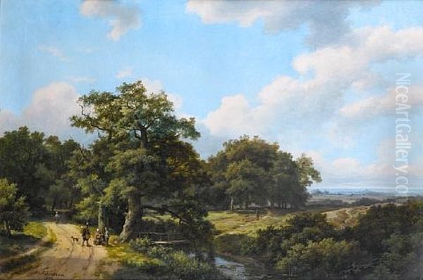 Wooded Landscape With Travellers On A Track In The Foreground - view 1