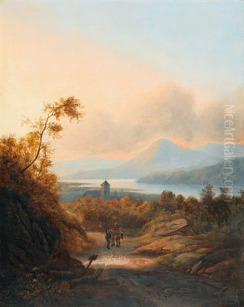 Idyllische Flusslandschaft Mit Bauernpaar - view 1