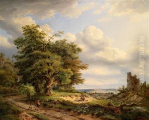 Landweg Mit Reisenden by Marinus Adrianus Koekkoek
