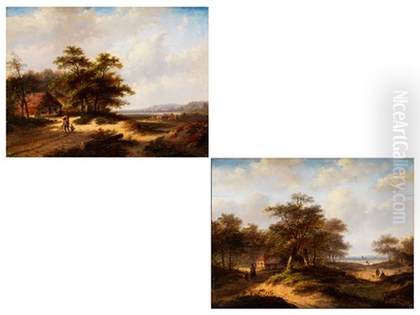 Weite Landschaften Mit Strohgedeckten Hausern Unter Baumgruppen (pair) - view 1