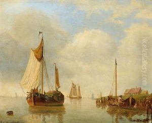 Sailing Ships On A Calm Sea by Marinus Adrianus Koekkoek