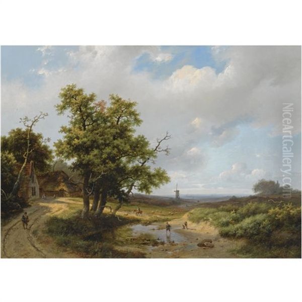 Travellers In An Extensive Summer Landscape - view 1