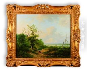 Personnages Sur Un Chemin Dans Un Paysage De Riviere Anime De Bateaux A Vapeur by Marinus Adrianus Koekkoek