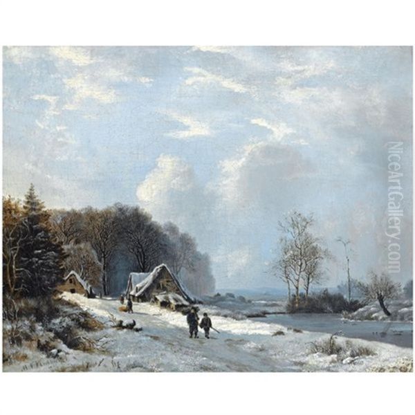 Figures On A Country Road In A Snow Covered Landscape - view 1