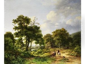 Landschaft Mit Strohgedeckter Hutte Am Rande Eines Eichenwaldchens Mit Reiter Und Wanderern Landschaft Mit Strohgedeckter Hutte Am Rande Eines Eichenwaldchens Mit Reiter Und Wanderern