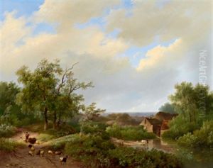 Bewaldete Landschaft Mit Wassermuhle Und Hirtenstaffage (collab. W/eugene Verboeckhoven)
