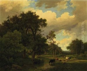 Sommerliche Fluslandschaft Mit Weidendem Vieh by Marinus Adrianus Koekkoek