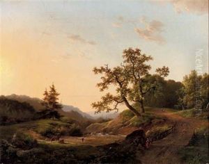 A River-crossing In A Wooded Valley A River-crossing In A Wooded Valley