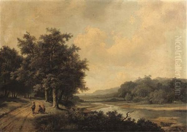 Travellers Resting On A Sandy Track Near A River - view 1