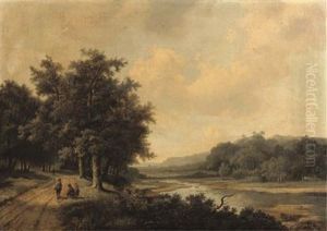 Travellers Resting On A Sandy Track Near A River