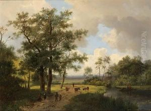 A Summer Landscape With Peasants On A Sandy Track