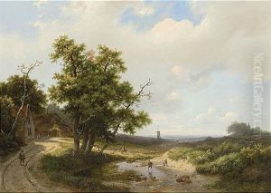 Travellers In An Extensive Summer Landscape by Marinus Adrianus Koekkoek