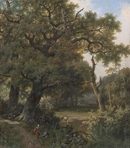 Figures In A Wooded Landscape With Cattle Beyond Figures In A Wooded Landscape With Cattle Beyond