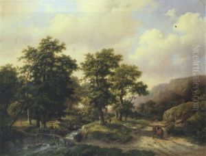 Mittelgebirgslandschaft Mit Pferdefuhrwerk