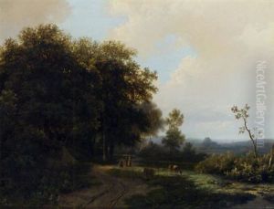 Figures Conversing On A Sandy Track At The Edge Of A Forest
