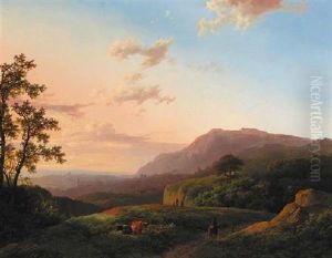 A Panoramic View Of A Rheinish Valley At Dusk by Marinus Adrianus Koekkoek