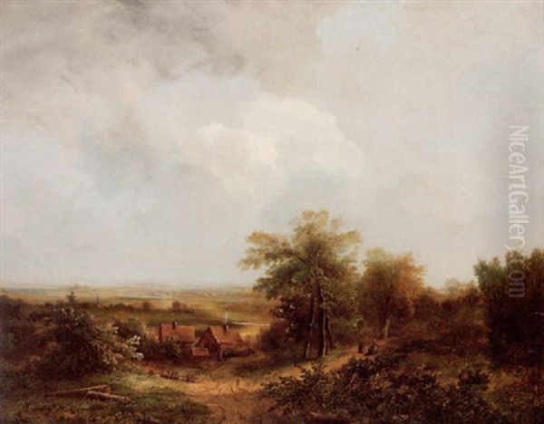 Gronskande Landskap Med Figurer Och Byggnader - Sommardag - view 1