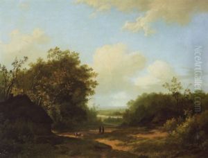 Boerenwoningen In Een Landschap by Marinus Adrianus Koekkoek