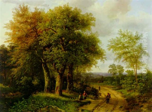 Travellers Resting On A Wooded Path - view 1