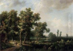 Weite Landschaft. Links Im Sonnenlicht Ein Gehoft by Marinus Adrianus Koekkoek