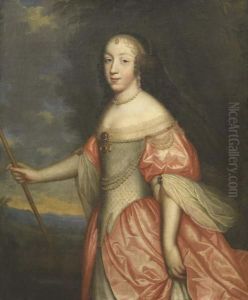 Portrait De Femme En Robe De Cour Ornee De Perles