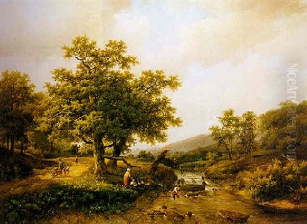 A Summer Landscape With Figures Near A Stream - view 1