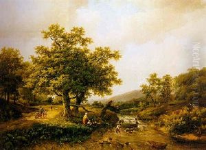 A Summer Landscape With Figures Near A Stream by Marinus Adrianus Koekkoek