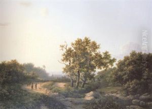 Travellers In A Wooded Landscape, A Church Beyond Travellers In A Wooded Landscape, A Church Beyond
