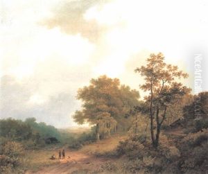 Figures Resting On A Track In An Extensive Wooded Landscape Figures Resting On A Track In An Extensive Wooded Landscape